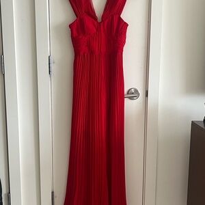 Self-Portrait Plunging Neckline Red Chiffon Jumpsuit